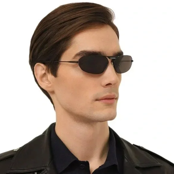 NEW BALENCIAGA BB0245S 001 UNISEX SUNGLASSES NEW BALENCIAGA BB0245S 001 OVAL BLACK METAL UNISEX  main image 2